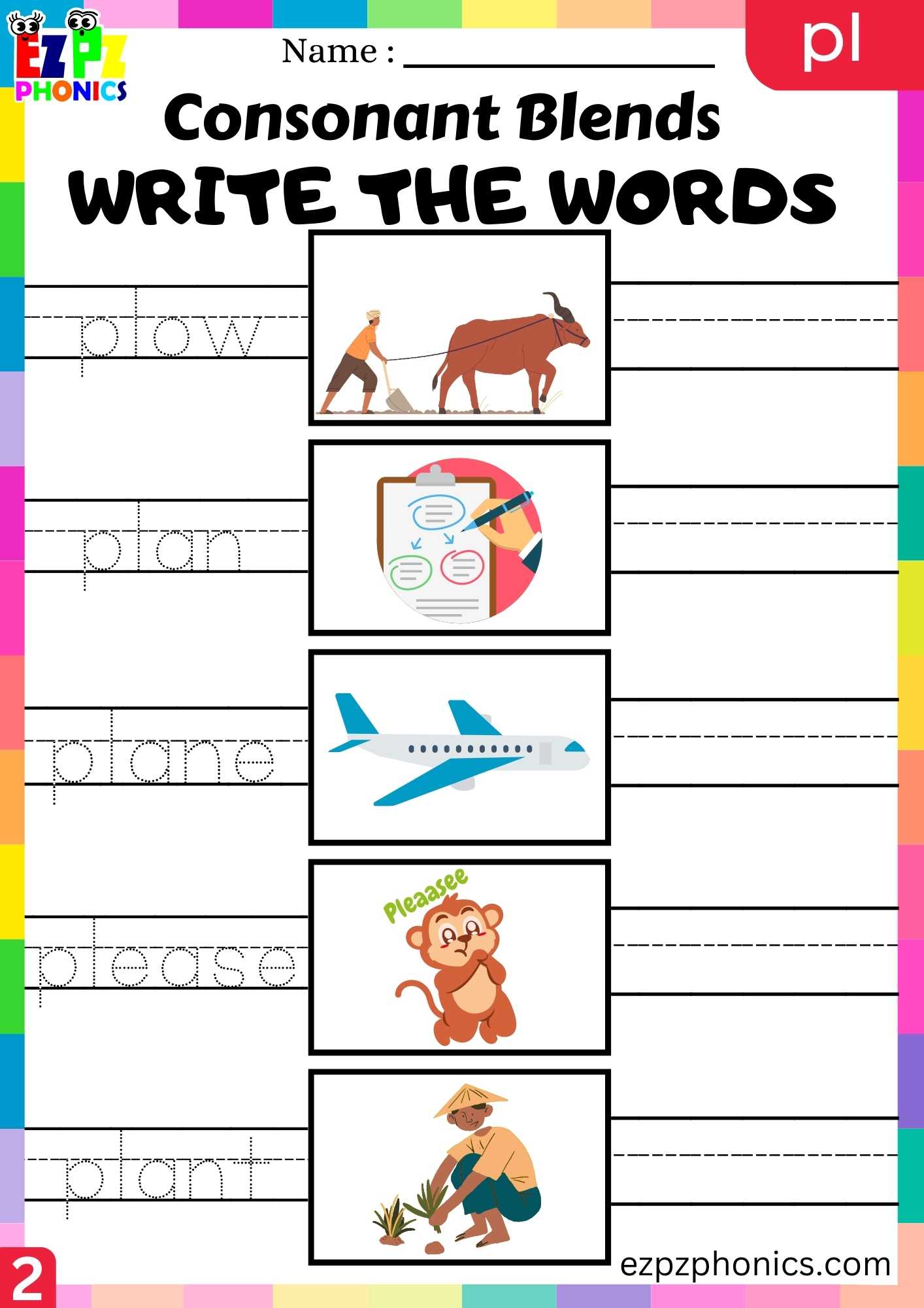 Group2 PL Words Write The Words Phonics Consonant Blends Worksheet